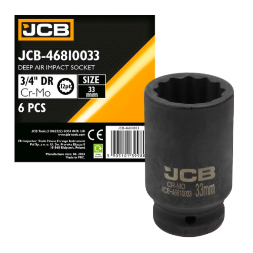 Головка торцевая глубокая ударная 3/4" 33 мм (12-гранная) JCB Tools JCB-46810033