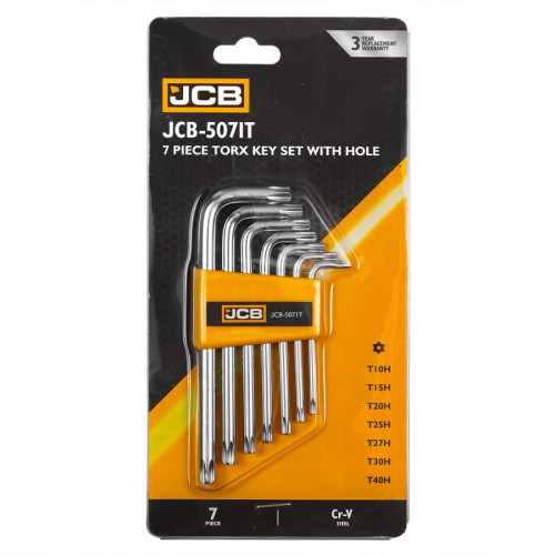 Набор Г-образных ключей TORX T10H–T40H с отверстием, 7 шт. JCB Tools JCB-5071T