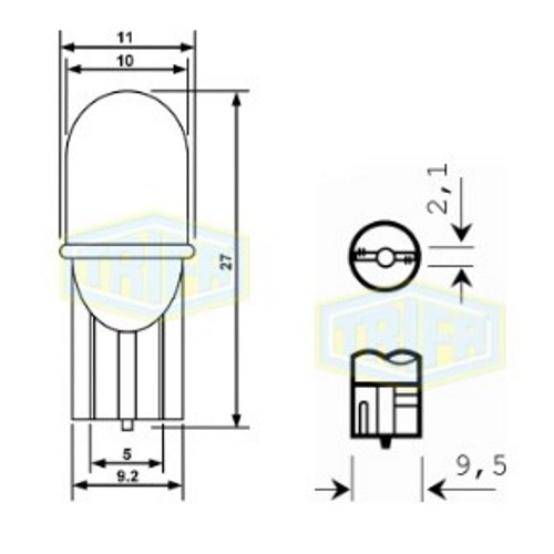 Лампа автомобільна Світлодіодна LED з пластиковим цоколем Trifa 12V 0,27W W2,1x9,5d T10 20mA white (02807)