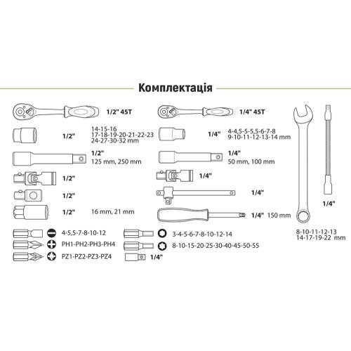 Универсальный набор инструмента 1/4" & 1/2", 82 предмета. Alloid (НГ-4082П)
