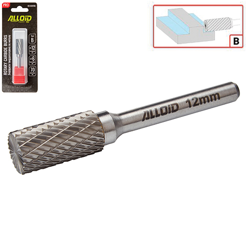 Борфреза твердосплавная по металлу Alloid Pro , тип B, D-12мм, d-6мм, L-70мм