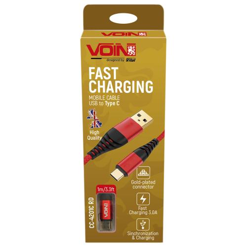 Кабель VOIN CC-4201C RD USB - Type C 3А, 1m, red (быстрая зарядка/передача данных) (CC-4201C RD)