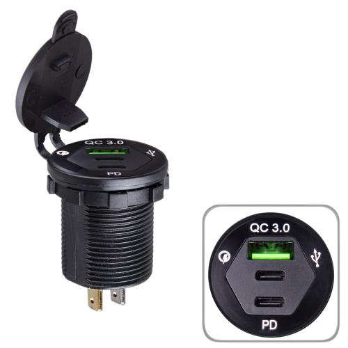 Автомобільний зарядний пристрій USB 5-12V3.0A + 2 TYPE-C+PD 12-24V урізне в планку (59872 USB-12-24V 3.0A RED)