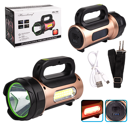 Фонарь переносной T93-LED+COB(white+red), power bank, Li-Ion аккум., солнечная батарея, ЗУ microUSB, Box