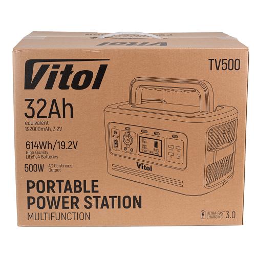 Портативный источник питания Vitol TV500, 220В/500Вт/LiFePo4 614Вт/ч, чистый синус (TV500)