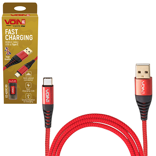 Кабель VOIN CC-4201C RD USB - Type C 3А, 1m, red (быстрая зарядка/передача данных) (CC-4201C RD)