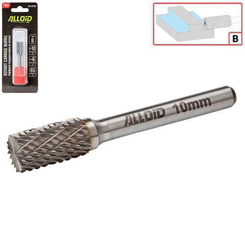 Борфреза твердосплавная по металлу Alloid Pro , тип B, D-10мм, d-6мм, L-65мм