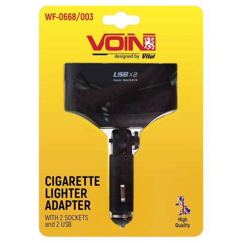 Разветвитель прикуривателя VOIN 2 выхода + 2USB 1500mA/предохр/изм.угол (WF-0668/003) (WF-0668/003)