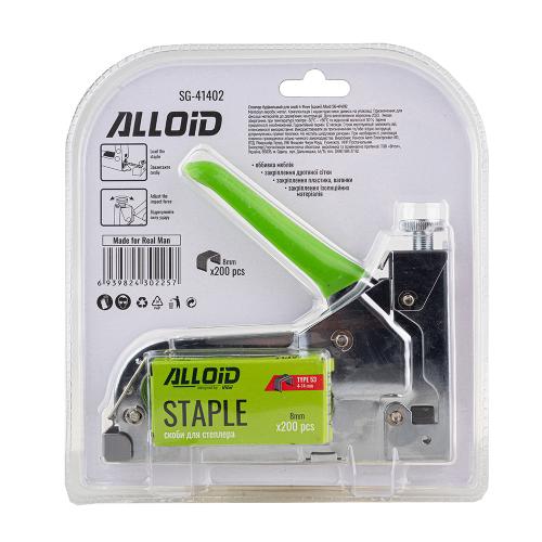 Alloid. Степлер строительный для скоб 4-14мм + 200 скоб 8мм (хром) (SG-41402)