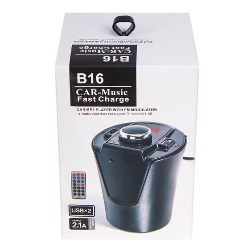 Модулятор FM 5в1 B16 12-24v 2USB 5V-2.1A TF card + BT+ AUX в подстаканник без пульта (В16)