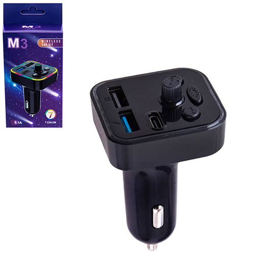 Модулятор FM 5в1 M3 12-24v 2USB 5V-3.1A Type C 5V-3.1A TF card BT5.0 RGB-ambient light (M3)