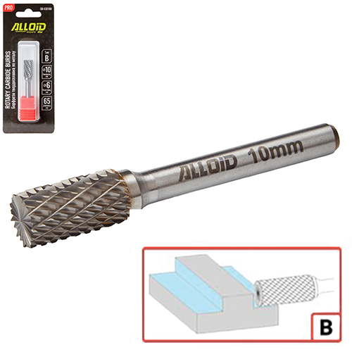 Борфреза твердосплавная по металлу Alloid Pro , тип B, D-10мм, d-6мм, L-65мм