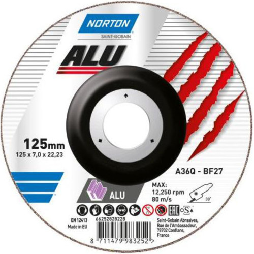 Диск шліфувальний по алюмінію  "NORTON ALU" A36Q; Ø= 125/22,2 мм, t= 7,0 мм (66252828228)