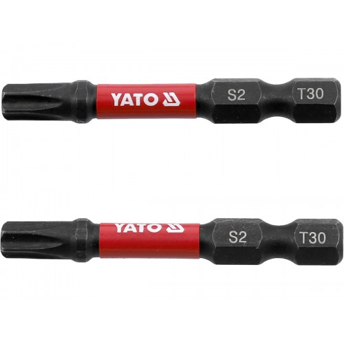 Биты ударные S2 для шуруповерта YATO "TORX" T30 х 50 мм. 6-гранный хвостовик 1/4", 2 шт. YT-78056