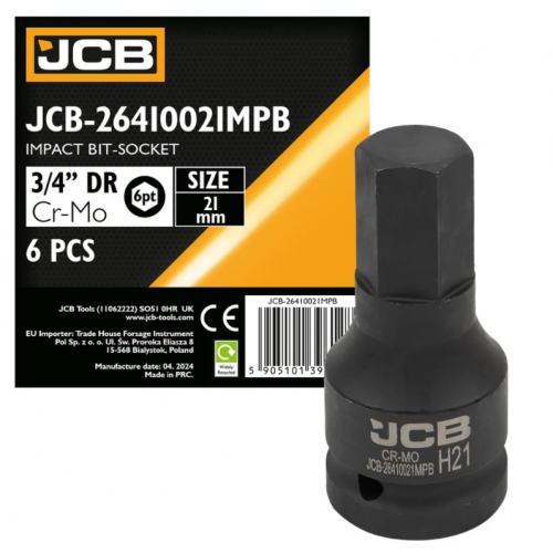 Бита литая ударная HEX под квадрат 3/4" 21 мм JCB Tools JCB-26410021MPB