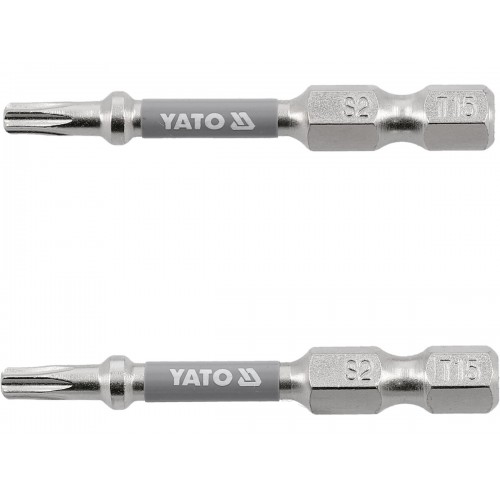 Биты для шуруповерта YATO; "TORX" T15 х 50 мм. сталь S2. 6-гранный хвостовик 1/4", 2 шт.YT-78032