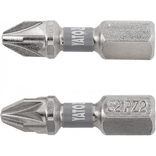 Биты для шуруповерта YATO; PZ2 х 25мм. сталь S2. 6-гранный хвостовик 1/4", 2шт. YT-78004
