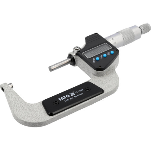 Микрометр YATO YT-72308 с LCD цифровой шкалой, диапазон 50–75 мм, точность 0,001 мм