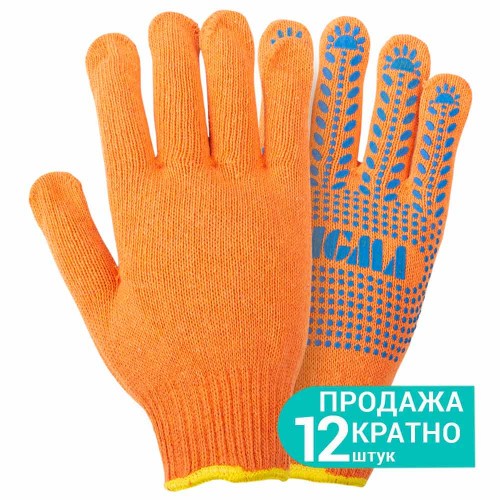 Рукавички трикотажні з крапковим ПВХ покриттям розмір10 Універсал (помаранчеві) КРАТНО 12 парам SIGMA (9442671)