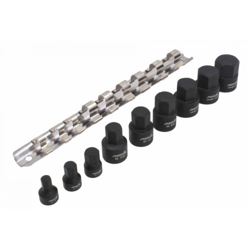 Набор ударных насадок дюймовых HEX 1/4", 3/8" (1/4"-3/4") 9 ед. ASTA A-1Z9S