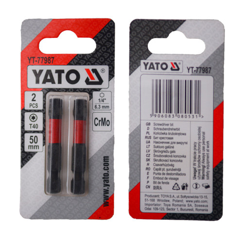 Насадка отверточная YATO TORX T40 × 50 мм, HEX 1/4", CR-MO, 2 шт. YT-77987