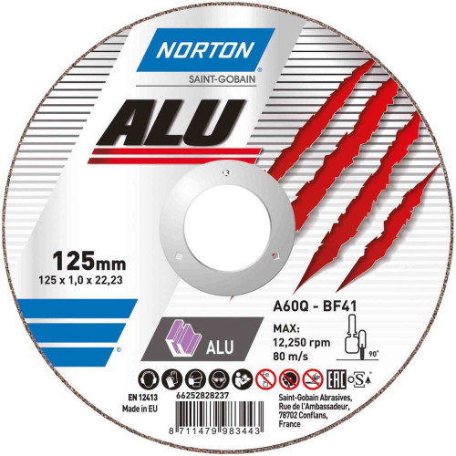 Диск отрезной по алюминию "NORTON-Alu" A46N; Ø= 125/22,2 мм, t= 1,6 мм (66252839270)