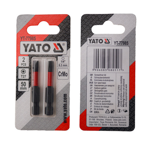 Насадка отверточная YATO TORX T27 × 50 мм, HEX 1/4", CR-MO, 2 шт. YT-77985