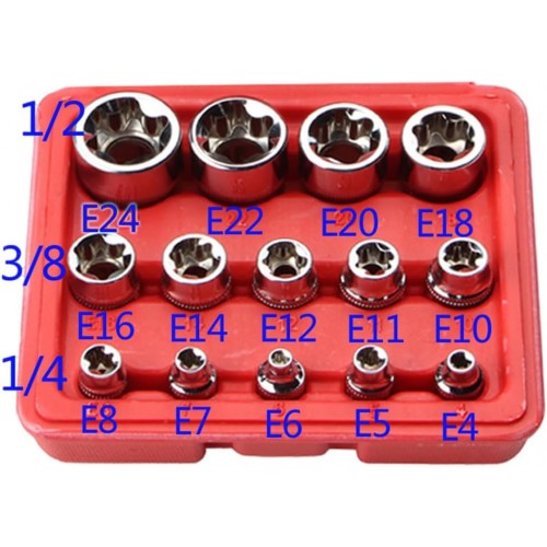 Набір торцевих головок E-Torx E4-E24, 1/4, 3/8, 1/2, 14 од. REWOLT T1349