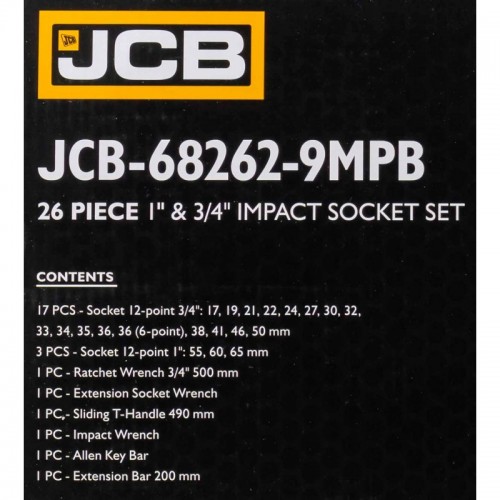 Набір інструменту 26 од. 3/4", 1" з ударними головками JCB-68262-9MPB