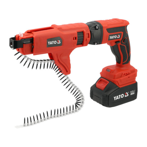 Шуруповерт YATO для гипсокартона аккумуляторный 18 В 4 Ач, лента 3,5-4,2 мм, 25-55 мм YT-82075