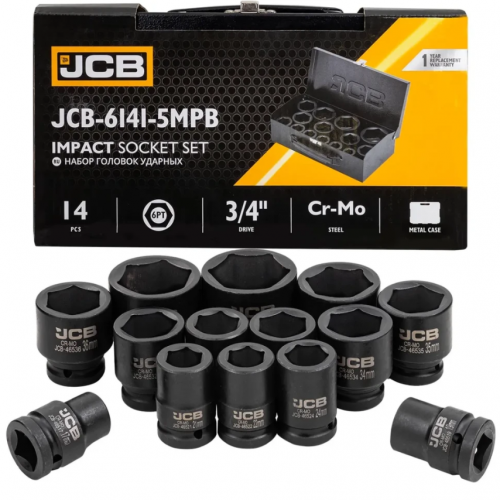 Набір головок ударних в металевому кейсі 14 од. 3/4'' (6-гр.) (17-50 мм)	JCB Tools JCB-6141-5MPB