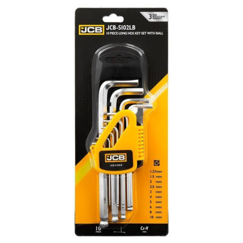 Набір Г-подіб. ключів довгих з кулею HEX 10 од. (1,27 мм- 10 мм) JCB Tools JCB-5102LB
