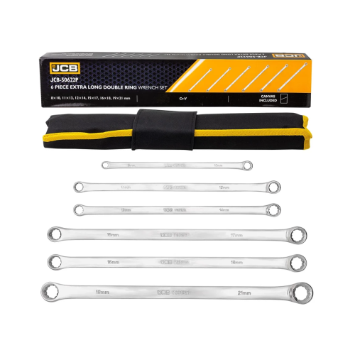 Набір накидних прямих подовжених ключів 6 пр. в чохлі (8-21 мм) JCB Tools JCB-50622P Набір накидних прямих подовжених ключів 6 пр. в чохлі (8-21 мм) JCB Tools JCB-50622P