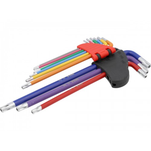 Набор ключей шестиранных "TORX" YATO: Т10-Т50, Г-образный, 2-сторонние, l=97-225 мм, 9 шт. YT-05636