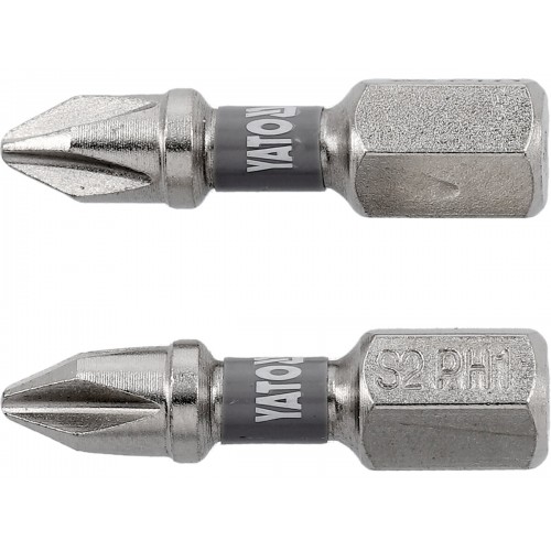 Биты для шуруповерта YATO; PH1 х 25мм. сталь S2. 6-гранный хвостовик 1/4", 2шт. YT-78000