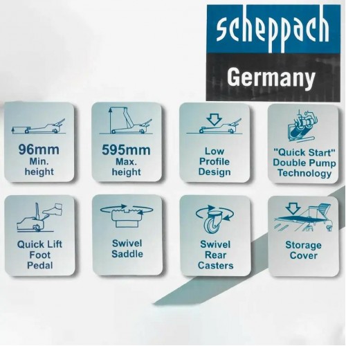 Домкрат підкатний гідравлічний низькопрофільний (96-595 мм) 5т Scheppach SCH-T815011L
