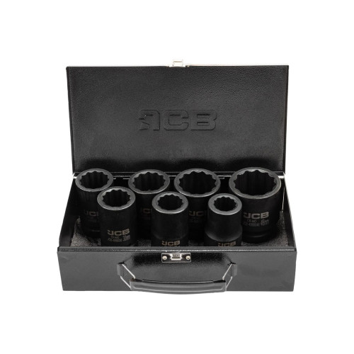 Набор глубоких ударных головок JCB 1" (12-гранные) 24-46 мм, 7 предметов в металлическом кейсе JCB-8072-9MPB