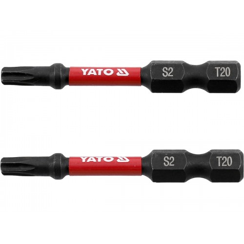 Биты ударные S2 для шуруповерта YATO: "TORX" T20 х 50 мм. 6-гранный хвостовик 1/4", 2 шт. YT-78053