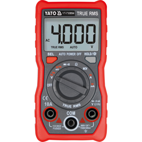 Мультиметр YATO с функцией TRUE RMS с диапазоном 4000 от 2х1,5V; AA YT-730894