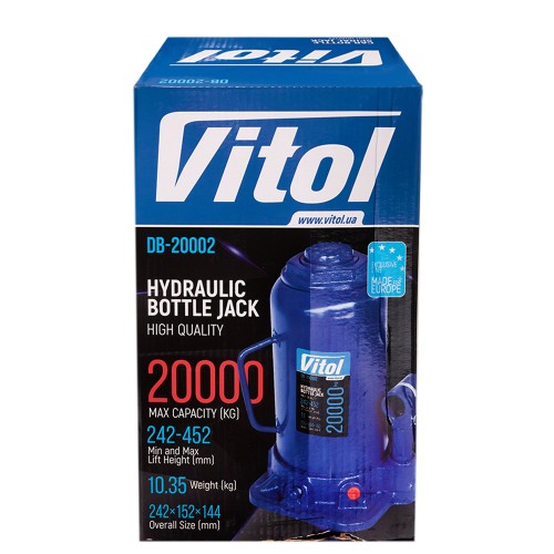 Домкрат бутылочный 20т 242-452 мм VITOL ДБ-20002/T92004