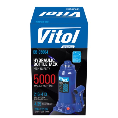 Домкрат бутылочный 5т 216-413 мм VITOL T90504/ДБ-0500