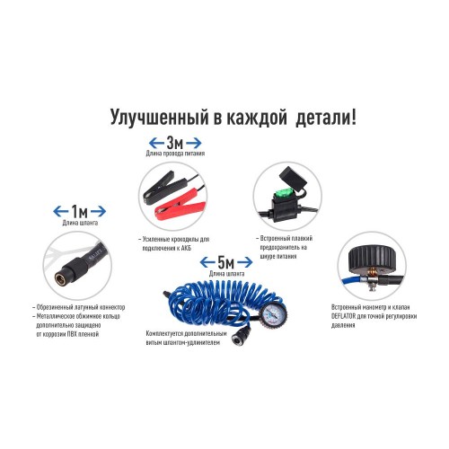 Компрессор "ViTOL" К-72 150psi/23Amp/90л/2 цилиндра/шланг 5,0м/клеммное подключение