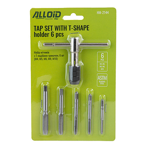 Набор метчиков с Т-образным держателем (M4,M5,M6,M8,M10). Alloid HM-2144