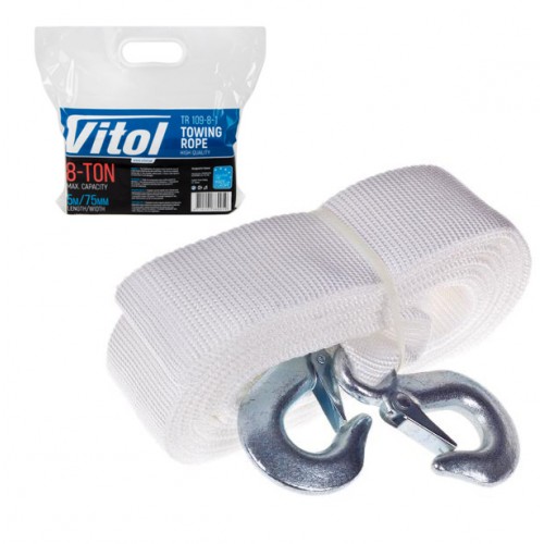 Трос буксирувальний 5тон, стрічка 50мм, 5 метрів білий вчохлі VITOL (ТР-206-5-1)